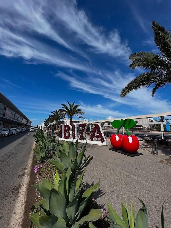 The IBIZA sign at Ibiza Airport — welcome to the island