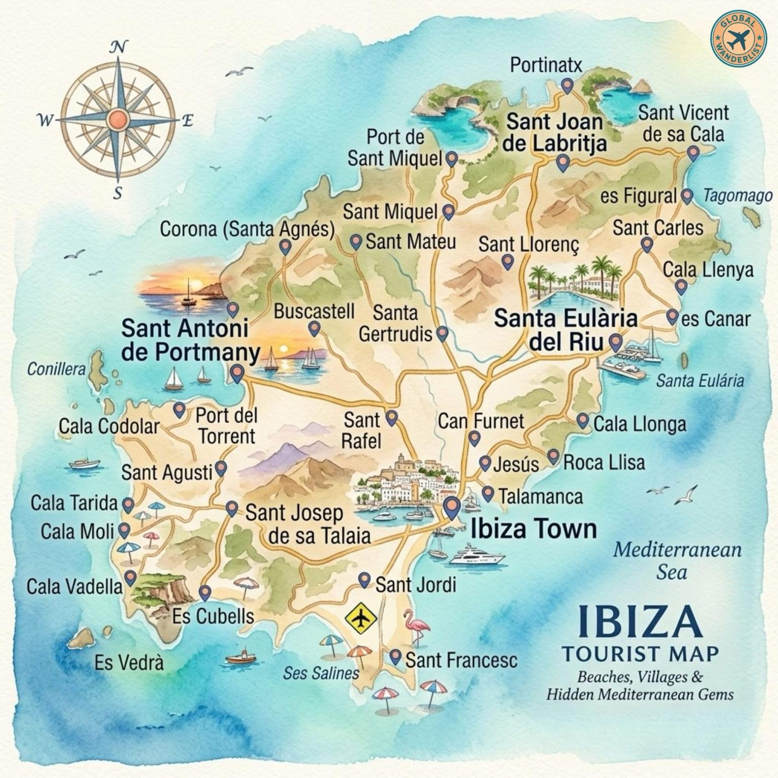 Ibiza transfer zones map — fixed price confirmed on WhatsApp