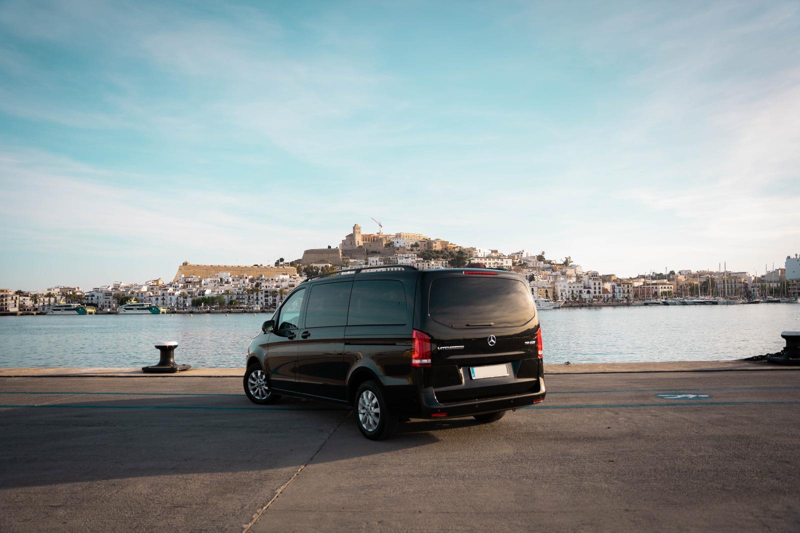 Group minibus used as a private airport shuttle in Ibiza