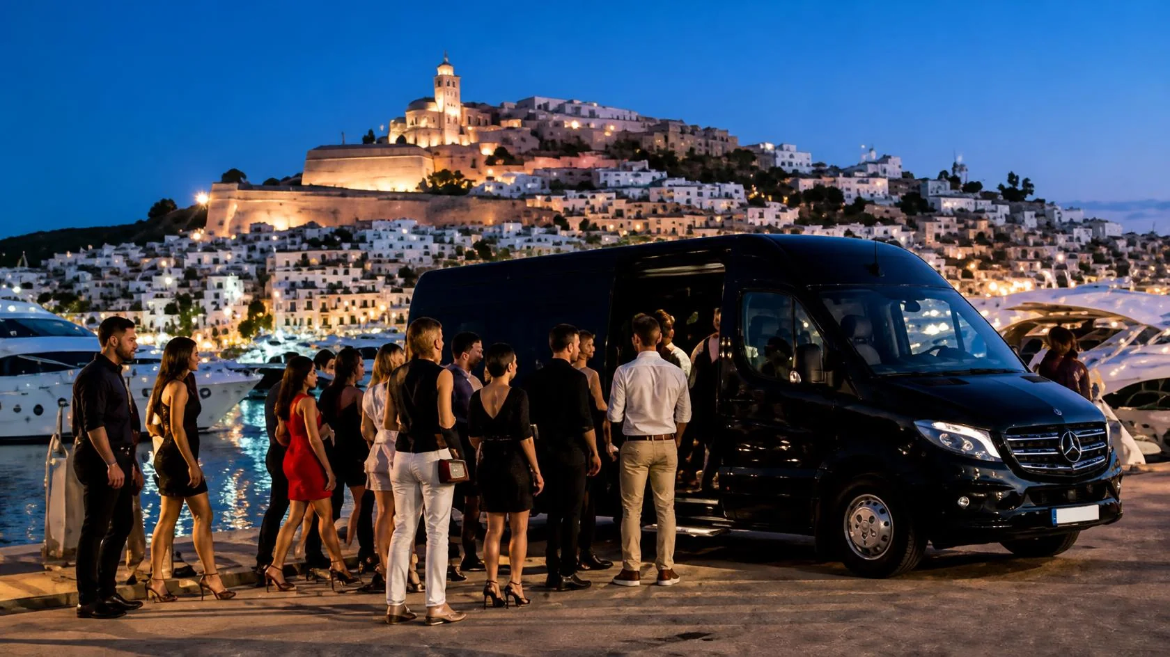 Group minibus transfer from Ibiza Airport to San Antonio Bay
